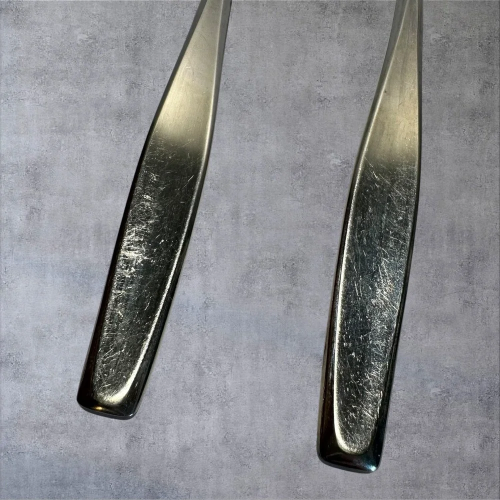 American Stainless Salad Servers Set Silver Tone Mid Century Modern USA Made